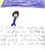 A child's drawing and thank you letter to The WARM Place.