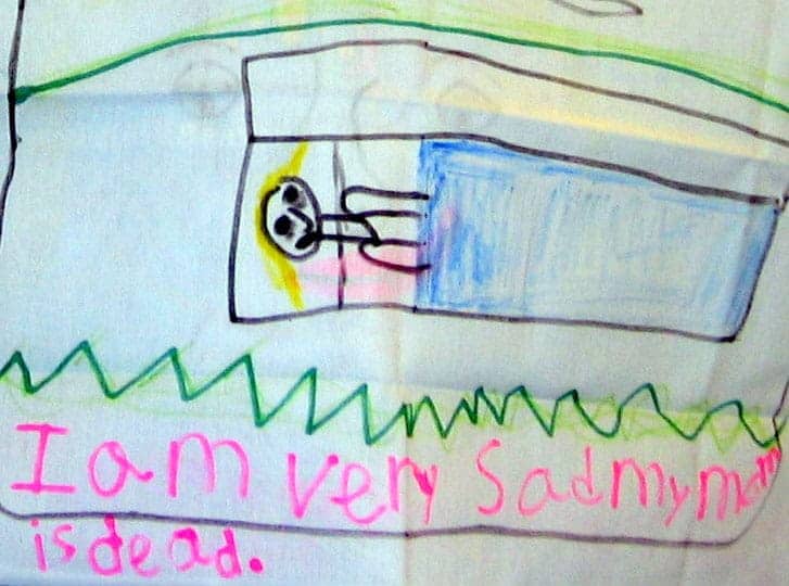 A child's coloring of their mother's death.