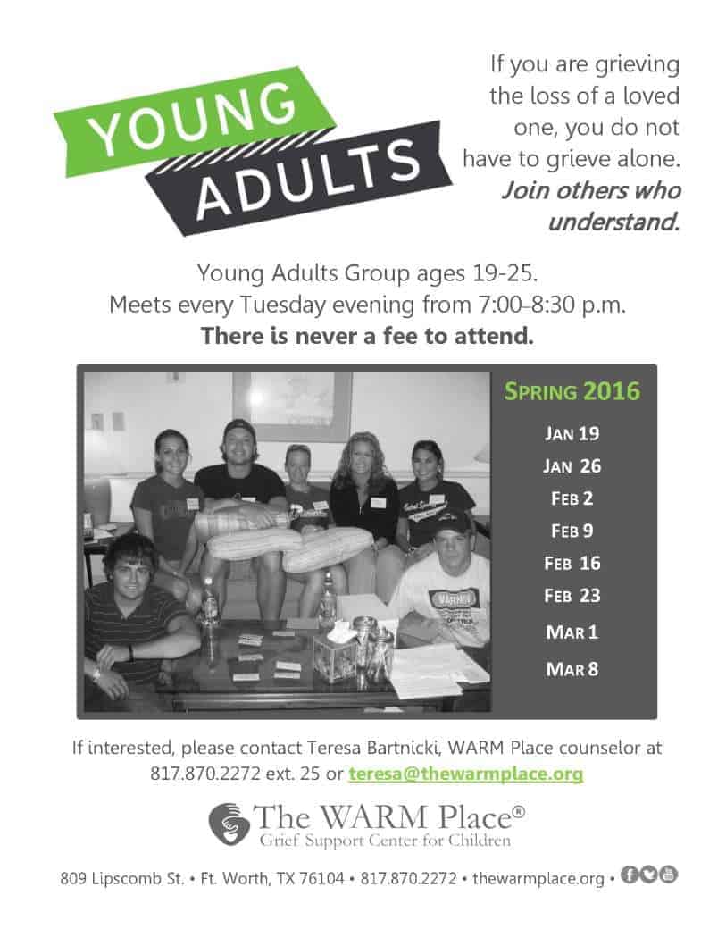 2016 Spring Young Adults Grief Support Group flyer