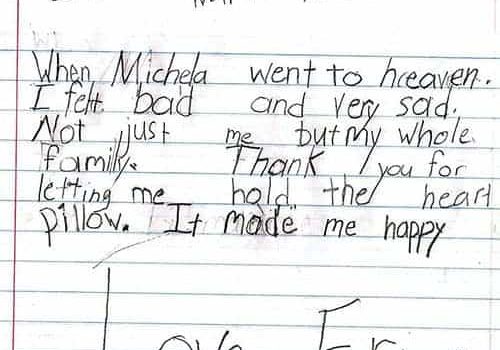 A child's thank you letter to The WARM Place.
