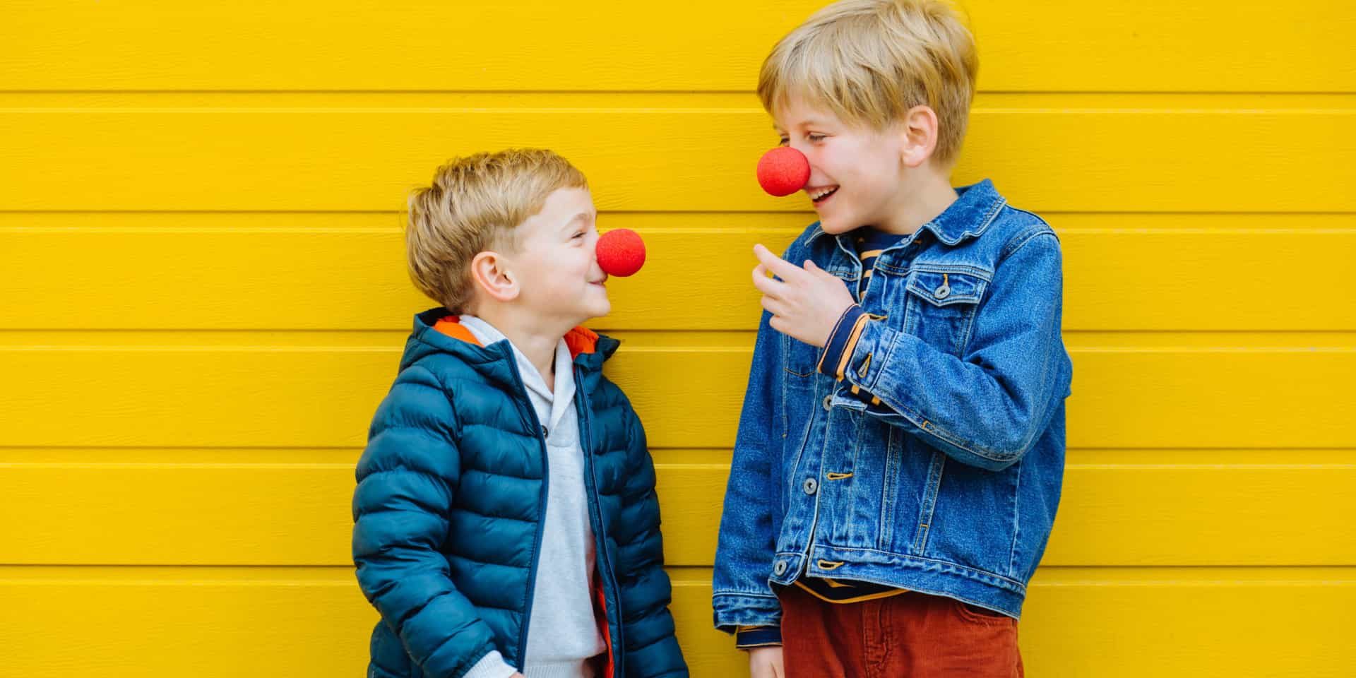 Red,Nose,Day,Concept.,Happy,Little,Brothers,Looks,At,Each