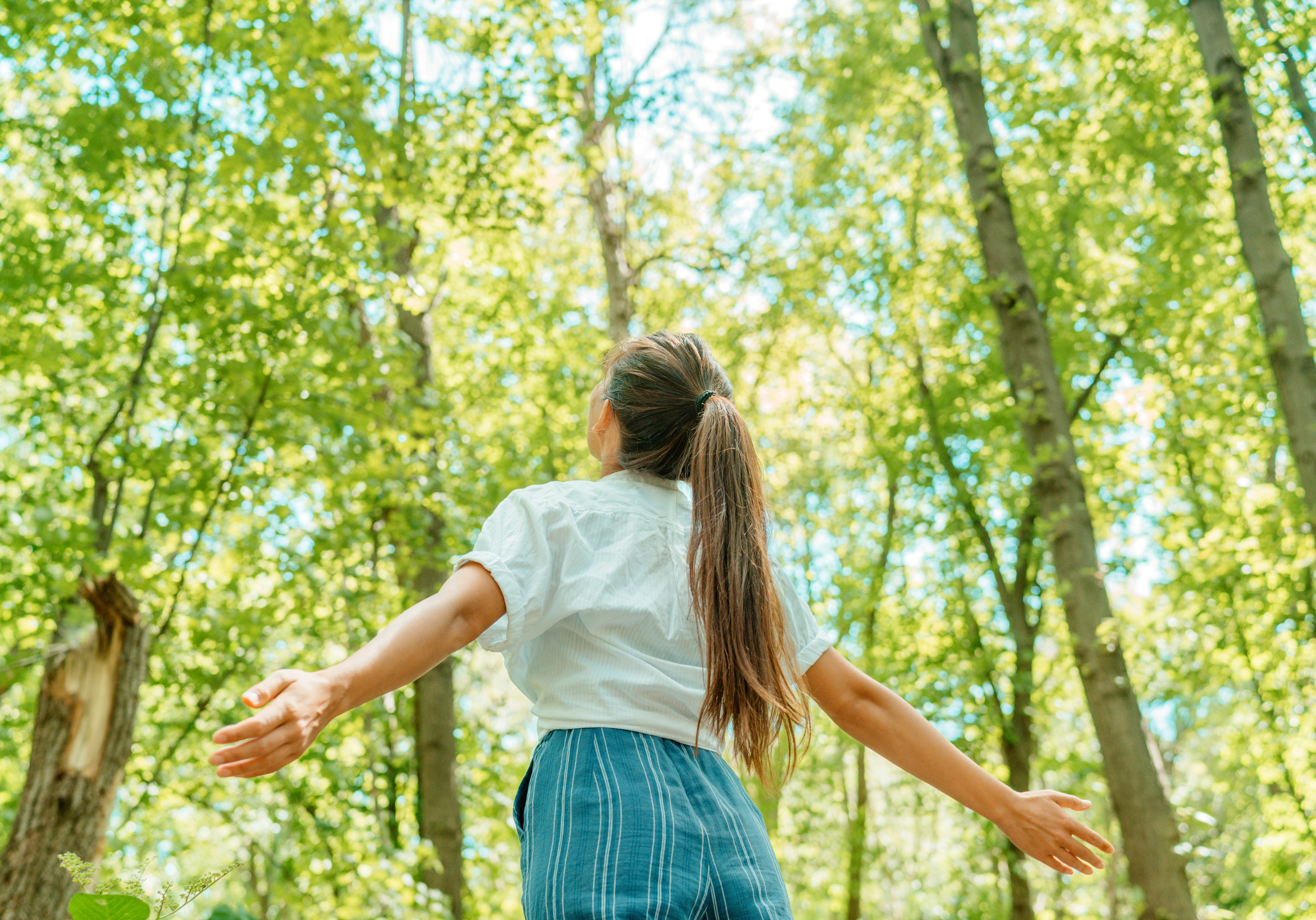 Free,Woman,Breathing,Clean,Air,In,Nature,Forest.,Happy,Girl