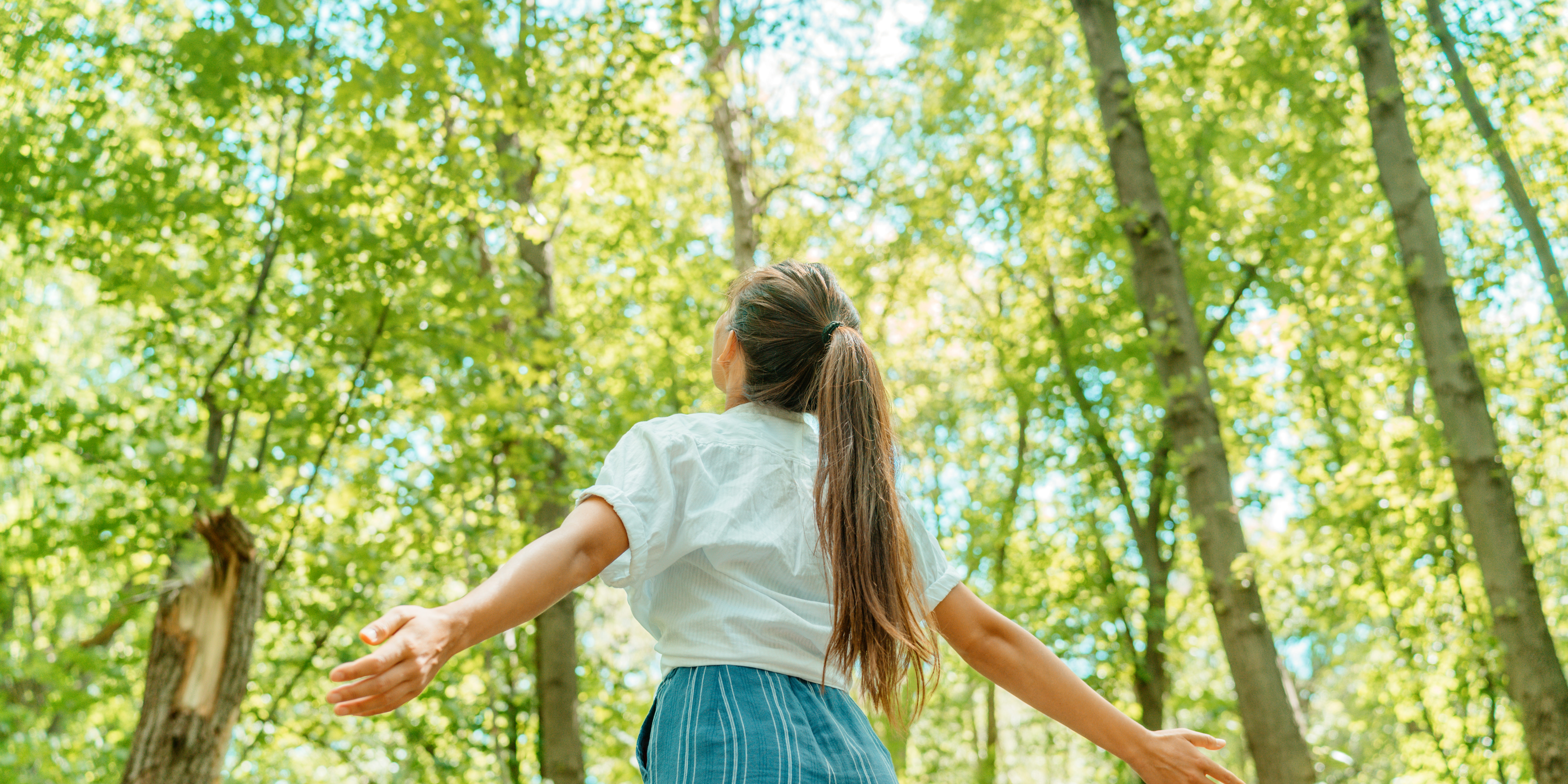 Free,Woman,Breathing,Clean,Air,In,Nature,Forest.,Happy,Girl